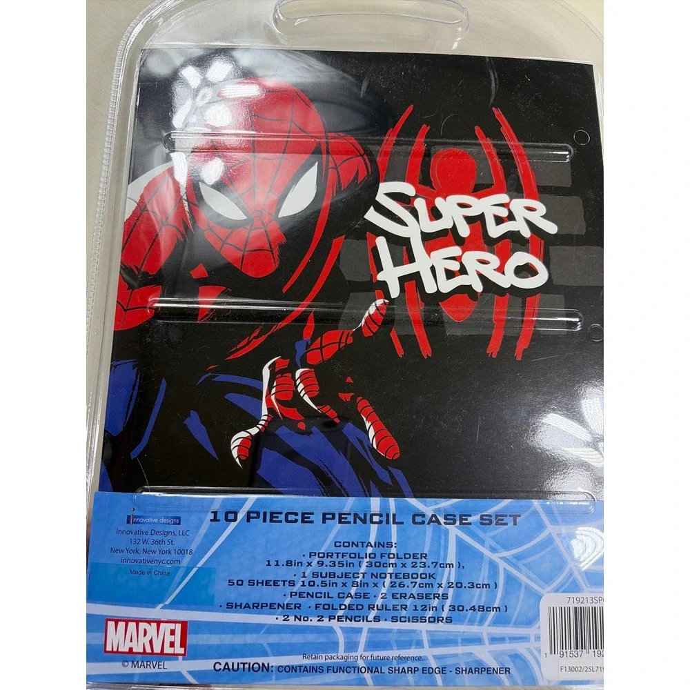 Marvel Spider-Man 10 Piece Pencil Case Stationery Set Notebook Folder Ruler New
